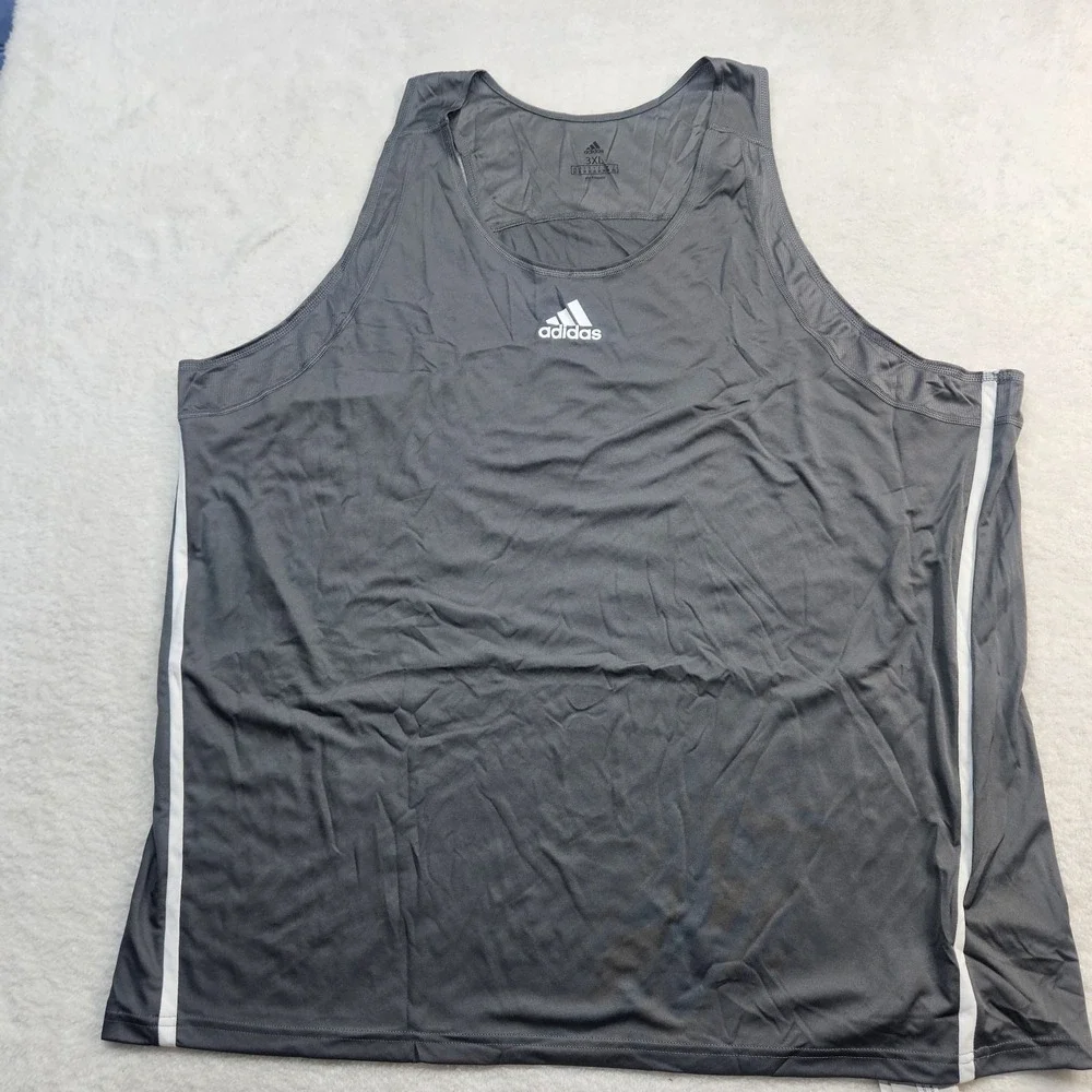 Adidas Men's Tank Top Athletic Gray White Logo Sleeveless Gym Workout Run 3XL
